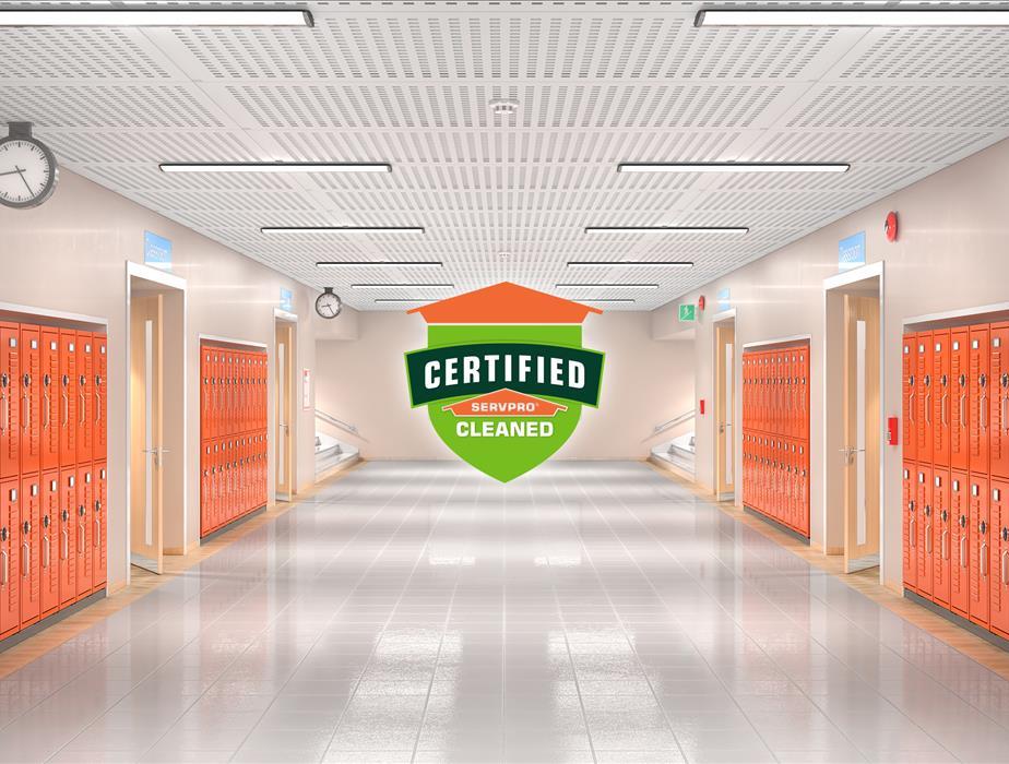 School Locker Room Area with Certified: SERVPRO Cleaned Logo